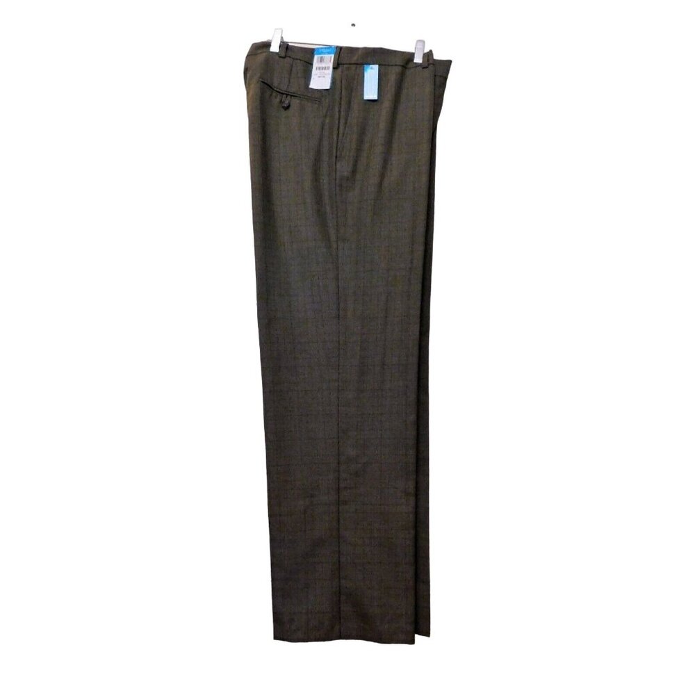 Haggar Dress Pants 38x32 Actual W40 Chocolate Brown Plaid Polyester Blend NEW